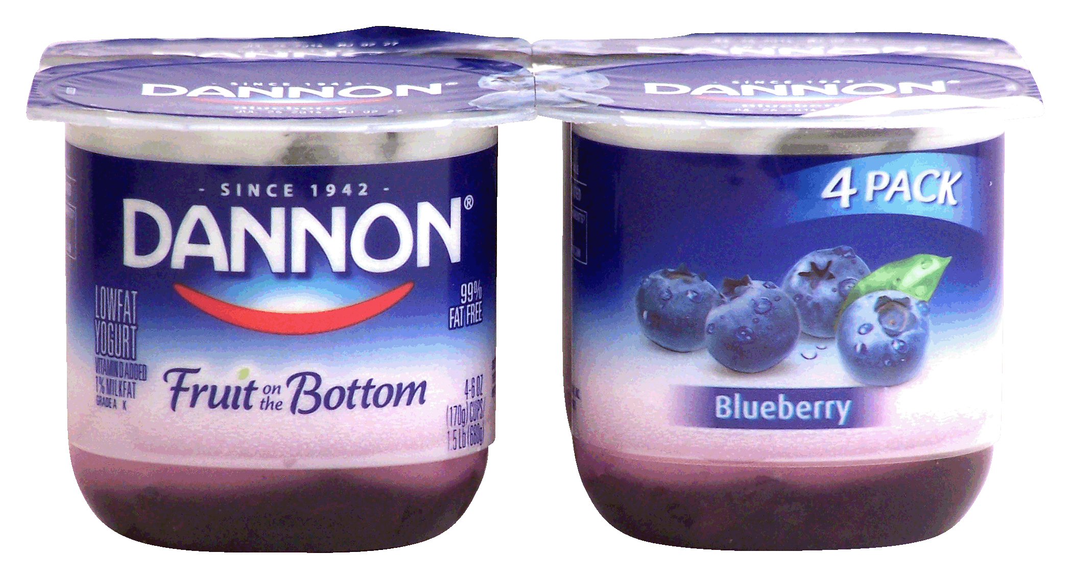 Dannon Fruit on the Bottom lowfat yogurt, blueberry, fruit one the bottom, 4-6oz cups Full-Size Picture